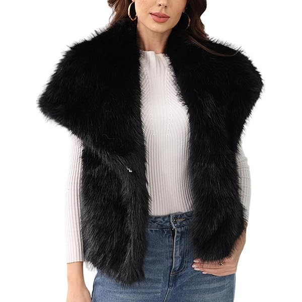 HGps8w Leather Patchwork Women's Faux Fur Vests - Faux Fox Fur